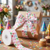 Artikel Geschenkband aus Polyester mit Ballonmotiv 40mm x 15m Weiß Bunt