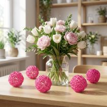 Artikel Dekokugeln aus Rattan Pink Ø7cm 18 Stück