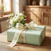 Artikel Dekoband aus Stoff mit Pusteblumenmotiv in Creme, 40 mm x 15 m