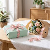 Artikel Geschenkband Polyester Blumenmuster Rosa 2,5 cm x 15 m für Dekoration und Basteln