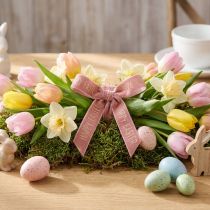 Artikel Samtband Dekoband Happy Easter Polyester Viskose 15mm Rosa 5m