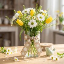 Artikel Geschenkband Polyester Braun Weiß mit Blumen 15mm x 15m