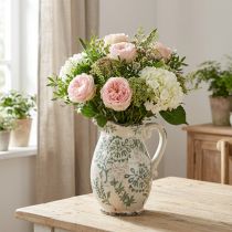 Artikel Keramik-Krug im Landhausstil 22cm weiß-grün mit Blumenmuster