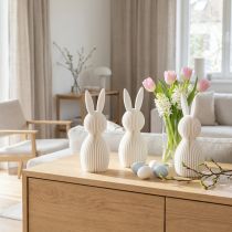 Artikel Dekofigur Hase aus Kunststoff in Faltoptik, 13 cm, Weiß, 3er-Set für Innenbereich