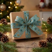 Artikel Leinen-Baumwoll-Schleifenband mit Sternenmuster Blau Gold 25mm x 15m für Geschenk- und Dekorationszwecke