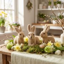 Artikel Dekorationsfigur Hase Beflockt, sitzend, 10 cm, Hellbraun, 6er-Set, Frühjahrs- und Osterdekoration
