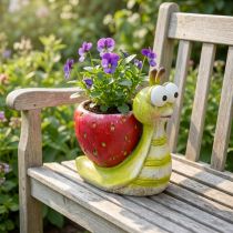 Artikel Deko Schnecke Keramik Blumentopf Erdbeermotiv Grün Rot 15,5 cm