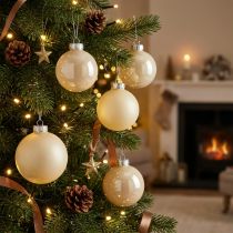 Artikel Christbaumkugeln Glas Ø6 cm Creme 24 Stück, matt und transparent