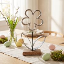 Artikel Metall Blume Deko Schwarz Silber H36cm mit Holzsockel für Tischdekoration
