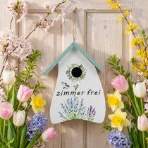 Artikel Hängedeko Vogelhaus Holz 23cm Weiß Türkis Motiv Lavendel