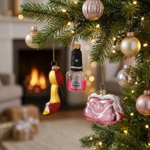 Artikel Christbaumschmuck aus Glas Nagellack Handtasche Damenschuh 3-teilig Pink, Rot und Gold