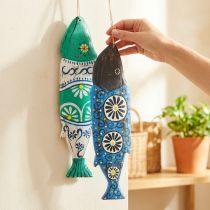 Artikel Deko-Fische aus Holz zum Hängen 38 cm Blau und Grün 2er-Set