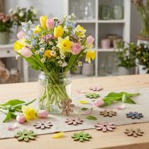 Artikel Holzblumen Streudeko Blüten Ø 3,5–5 cm Grün, Rosa, Blau, Natur 72 Stück
