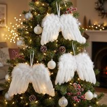 Artikel Engelsflügel aus weißen Federn 25×18cm – Weihnachtliche Hängedeko 3er-Set