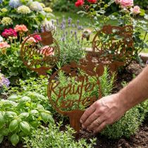 Artikel Metallschriftzug Gartendeko Set, Rostoptik, 29,5cm, Kräuter, Blumen, Rosen, 3-teilig