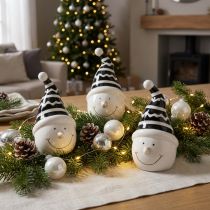 Artikel Schneemann Deko-Figuren Keramik Schwarz-Weiß 12,5 cm 3er-Set