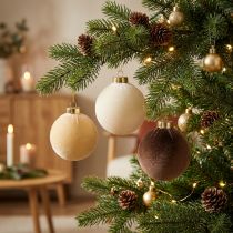Artikel Weihnachtskugel-Set Samtoptik 8 cm Cremeweiß Beige Braun 12 Stück