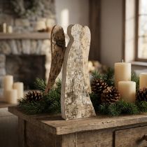 Artikel Holzfigur Engel mit Birkenrinde 30 cm Natur