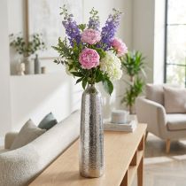 Artikel Deko Vase Metall gehämmert Ø9,5cm H41cm Silber für Wohnzimmer und Tischdekoration