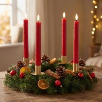 Artikel 2 rote LED-Spitzkerzen aus Echtwachs, 24 cm, warmweiß, mit 6-Stunden-Timer