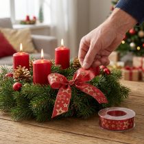 Artikel Sternenband aus Polyester 25mm x 15m mit Sternmotiv für Weihnachtsdekoration
