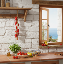 Artikel Dekohänger aus Kunstbast mit roten Paprika L60cm für Innen- und Außendekoration