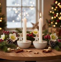 Artikel Kerzenhalter Sterne aus Keramik Weiß-Grau 11cm 2er-Set