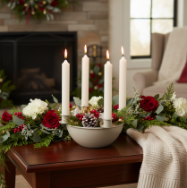 Artikel Kerzenschale mit 4 Haltern für Adventskranz Beige 15cm Kunststoff