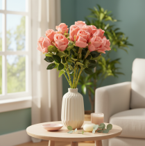 Artikel Künstliche Rosen im Bund, langstielig, 62 cm, rosa, 12 Stück
