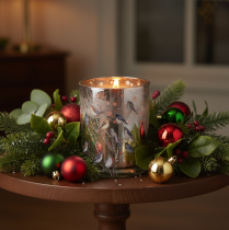 Artikel Kerzenglas aus Glas mit Winter-Vogelmotiv glänzend 12cm für Innenbereich