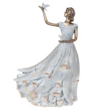 Artikel Figur Frau mit Vogel aus Polyresin, 41 cm, Kupferfarben mit geweißtem Kleid