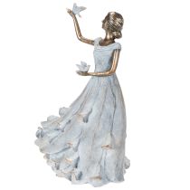 Artikel Figur Frau mit Vogel aus Polyresin, 41 cm, Kupferfarben mit geweißtem Kleid