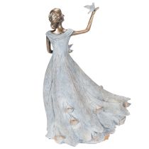 Artikel Figur Frau mit Vogel aus Polyresin, 41 cm, Kupferfarben mit geweißtem Kleid