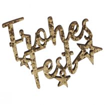 Artikel Frohes Fest Schrift Holz Gold Glitter 6,5x6cm 12St