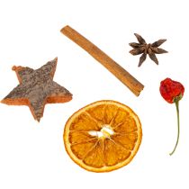 Artikel Getrocknetes Deko-Set mit Orangenscheiben Zimtstangen Sternanis Holzsternen und Paprika 70g Naturtöne