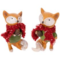 Artikel Deko-Fuchs-Set aus Polyresin, 10 cm, mit Schal und Zapfen, 2-teilig, orange-grün