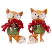 Artikel Deko-Fuchs-Set aus Polyresin, 10 cm, mit Schal und Zapfen, 2-teilig, orange-grün