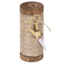 Artikel Garnspule aus Holz mit Juteband und Deko-Schere Ø6,5cm H15cm 2-teilig, Vintage-Stil