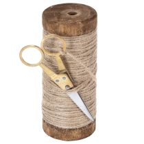 Artikel Garnspule aus Holz mit Juteband und Deko-Schere Ø6,5cm H15cm 2-teilig, Vintage-Stil