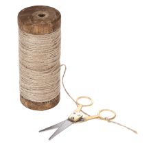 Artikel Garnspule aus Holz mit Juteband und Deko-Schere Ø6,5cm H15cm 2-teilig, Vintage-Stil