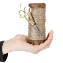 Artikel Garnspule aus Holz mit Juteband und Deko-Schere Ø6,5cm H15cm 2-teilig, Vintage-Stil