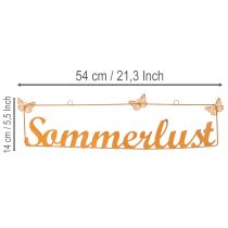 Artikel Gartendekoration aus Metall, Hänger mit Schmetterlingen und Schriftzug „Sommerlust“, Edelrost, Länge 54,5 cm, Höhe 14 cm