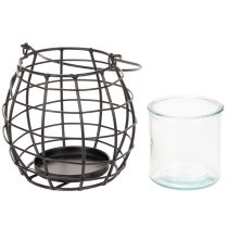Artikel Gartenlaterne aus schwarzem Metall mit Glas-Windlicht Ø14cm H12,5cm