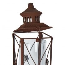 Artikel Gartenlaterne aus Metall mit Glaszylinder, Rost-Optik, 12x12x135cm, für den Außenbereich