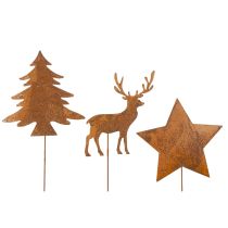Artikel Gartenstecker Metall Hirsch Stern Tanne Rostbraun H14/20cm 3-teilig