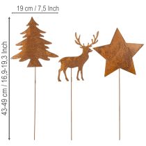 Artikel Gartenstecker Metall Hirsch Stern Tanne Rostbraun H14/20cm 3-teilig