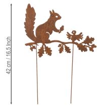 Artikel Gartenstecker Metall Eichhörnchen auf Ast 42cm Rostoptik 3 Stück