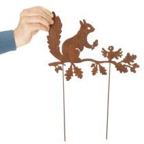Artikel Gartenstecker Metall Eichhörnchen auf Ast 42cm Rostoptik 3 Stück