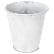 Artikel Metall Pflanztopf Weiß Ø18,5cm H18cm mit Ornamenten für Innen- und Außendekoration