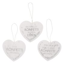 Artikel Geschenkanhänger Herz aus Papier mit Konfetti und Spruch ca. 9cm Weiß Silber 6 Stück